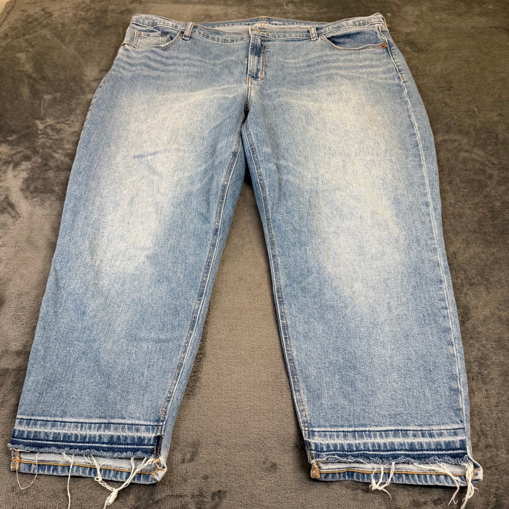 Old Navy Mid Rise Boyfriend Jeans Womens Size 20 Blue Raw Released Hem